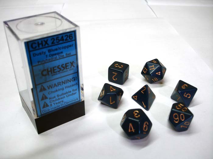 Opaque Dusty Blue/gold Polydice Dobbelsteen Set (7 stuks)
