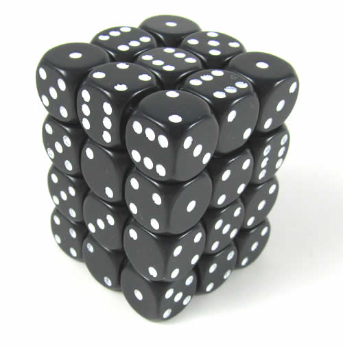 Opaque Black/white D6 12mm Dobbelsteen Set (36 stuks)