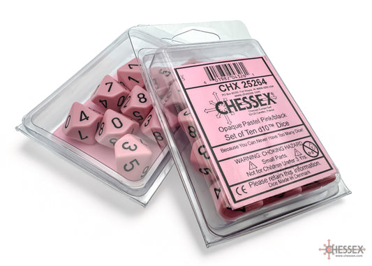 Opaque Pastel Pink/black D10 Dobbelsteen Set (10 stuks)