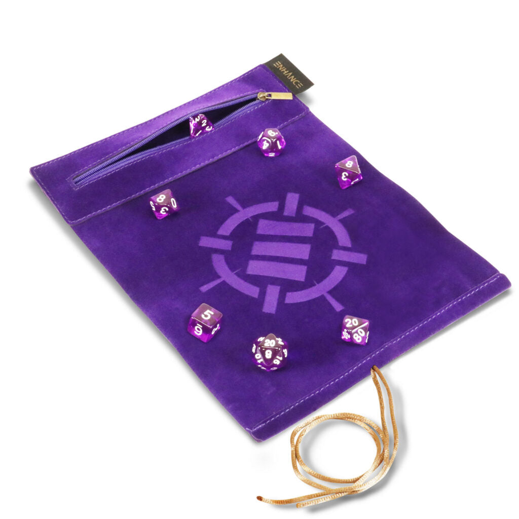 Purple Tabletop Roll on a Scroll Dice Case and 7pc Acrylic Dice Set