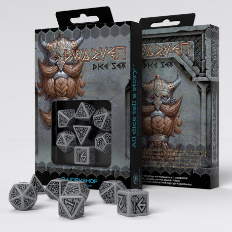 Dwarven - Gray & Black Dice Set (7)