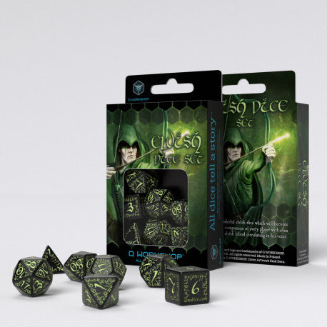 Elvish - Black & Glow-in-the-dark Dice Set (7)