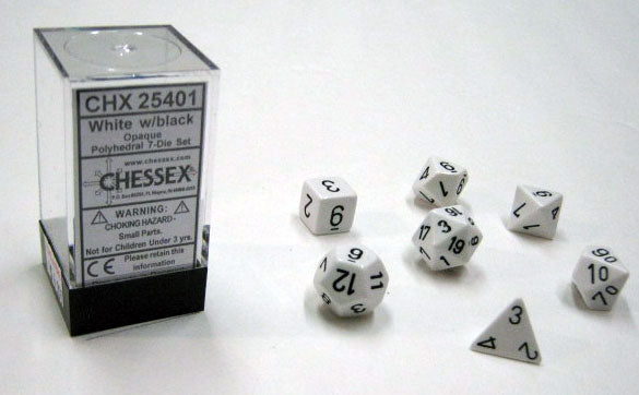 Opaque White/black Polydice Dobbelsteen Set (7 stuks)