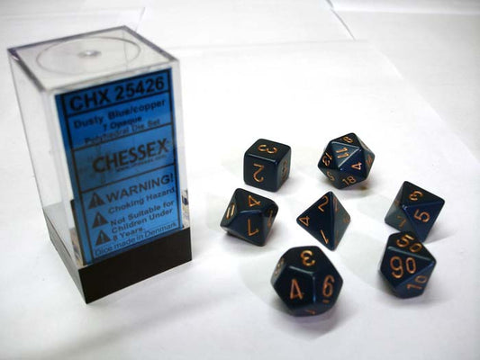 Opaque Dusty Blue/gold Polydice Dobbelsteen Set (7 stuks)