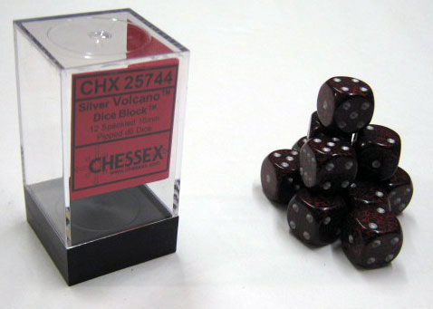 Silver Volcano Speckled D6 16mm Dobbelsteen Set (12 stuks)
